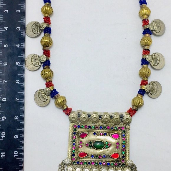 Red and Blue Beaded Pendant NecklaceBohemian Necklace - Picture 8 of 9